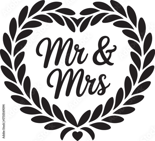 Elegant Mr and Mrs floral wreath design element