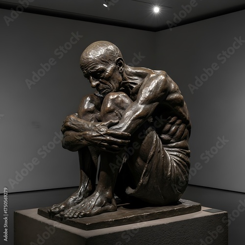 Bronze Sculpture of a Man in Deep Contemplation.