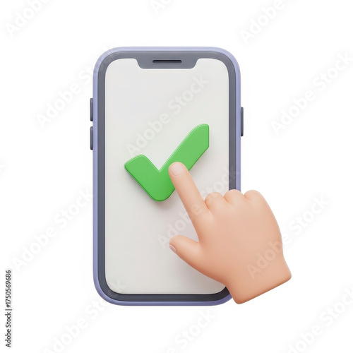 Hand tapping a phone with checkmark.