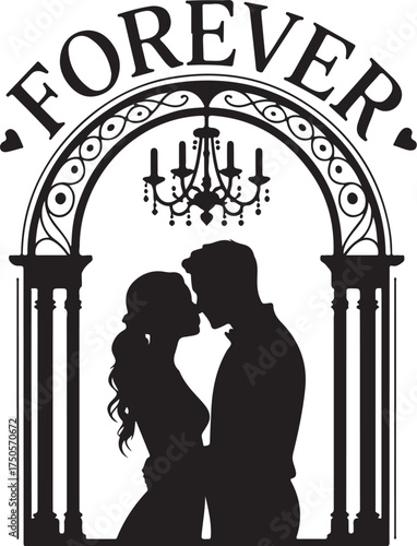 Elegant couple kissing forever romantic silhouette
