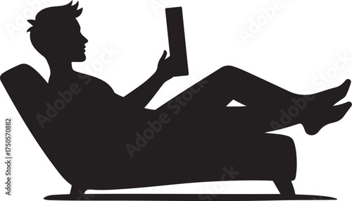 Silhouette of person relaxing on chaise lounge reading