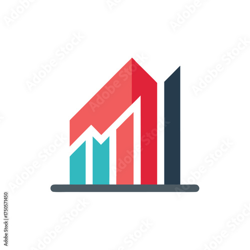 Red and Teal Bar Graph with Upward Trend on White Background chart bar chart