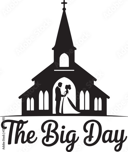 Elegant wedding at church silhouette for invitations