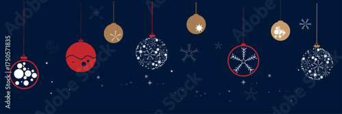 Merry christmas card with decoration of hanging ball.