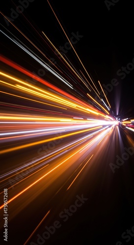 Vibrant abstract light trails streak through a dark space, symbolizing dynamic power, speed, and electrifying energy flow ,bright ,energetic ,concept
