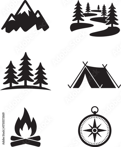 Enjoy outdoor adventure with mountain camping icons