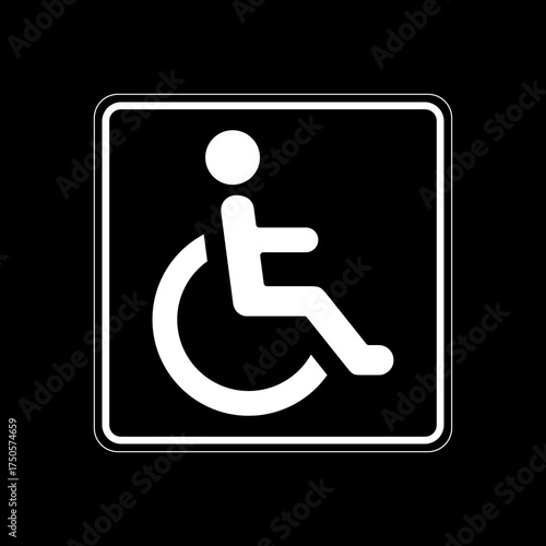 Disabled wheelchair icon isolated on black background