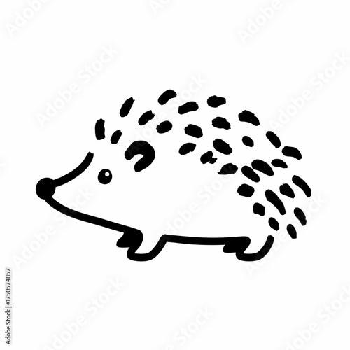 Simple Stylized Hedgehog Vector Illustration in Bold Black Brush Stroke Doodle Style

