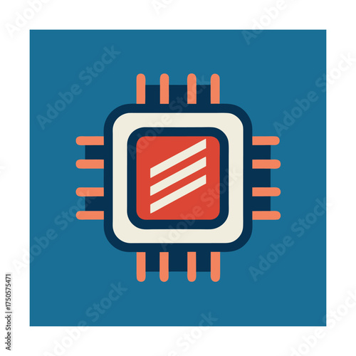 Stylized icon of a computer processor chip with abstract lines inside microchip