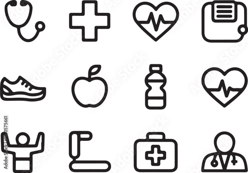 Health and wellness icon set for healthy lifestyle