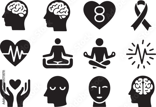 Wellness icon set for mindful balanced lifestyle