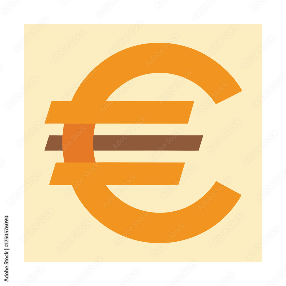 Fototapeta premium Stylized Orange Euro Symbol with Brown Stripes on Light Yellow Background currency