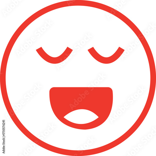 Joyful Red Emoji with Closed Eyes and Wide Smile Expressing Happiness and Contentment in Digital Communication
