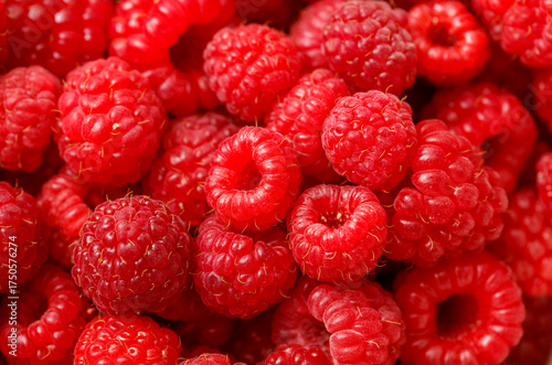 A bunch of red raspberries