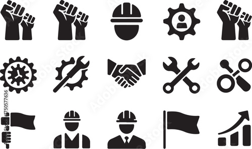 Industry icons showing cooperation, growth, and work