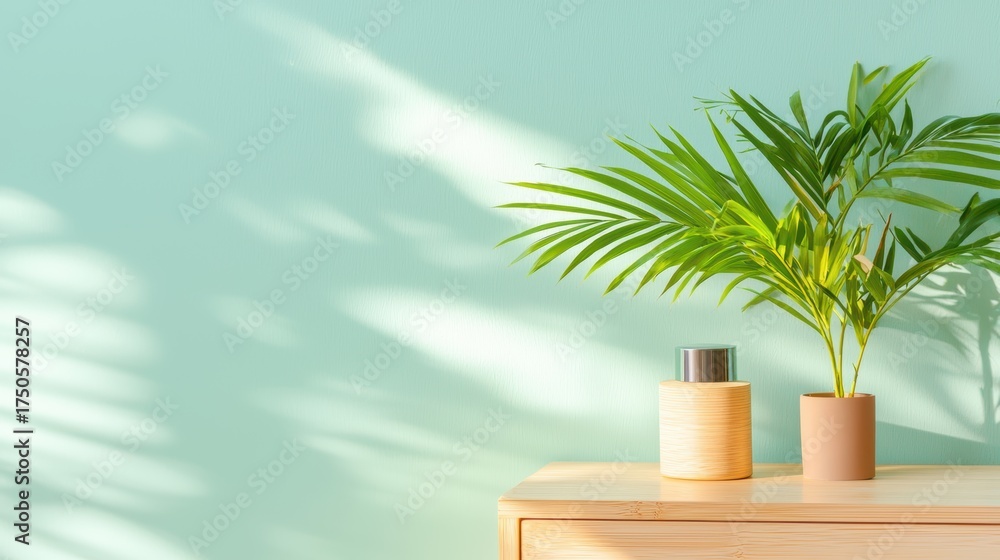 Obraz premium A vibrant indoor plant by a green wall.