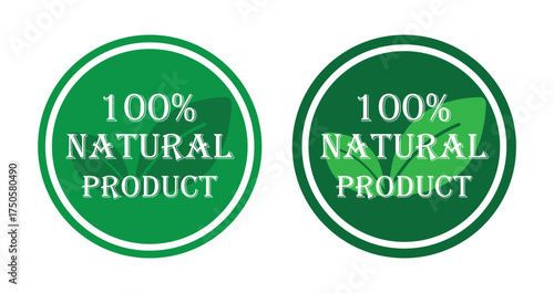 100% Natural Product Label, Green Organic Vector Illustration