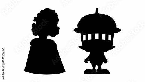 Enchanting silhouettes of a fairy tale girl with whimsical lantern character ready for magical storybooks