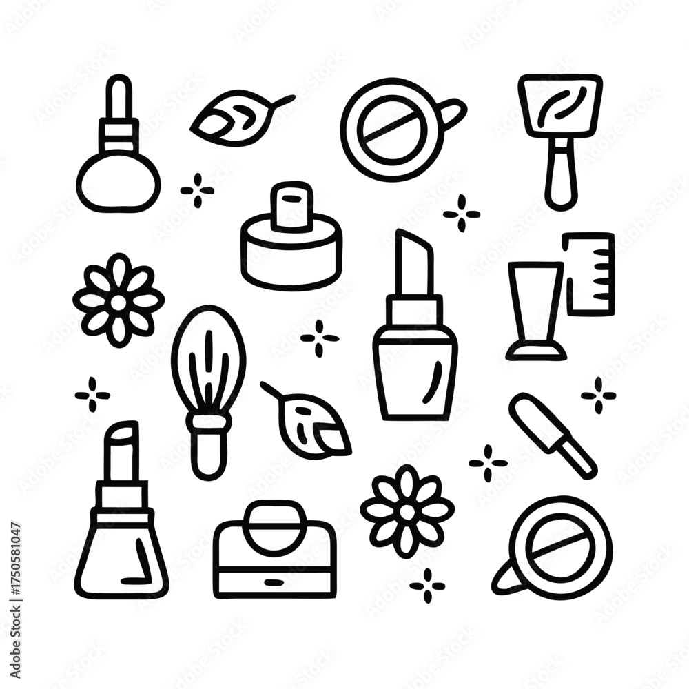 Fototapeta premium Seamless Black and White Vector Pattern of Beauty Icons