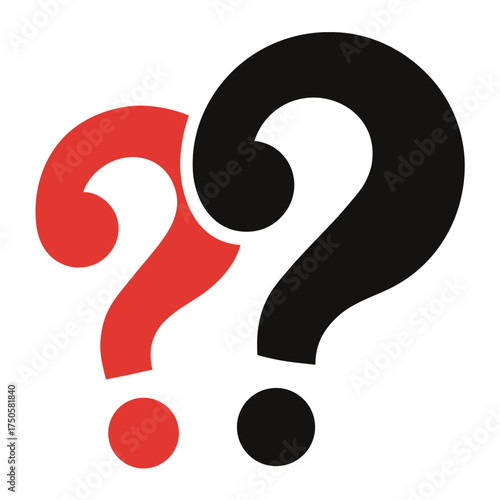 Two stylized question marks one red and one black on white background