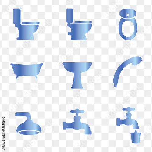 Bathroom and Plumbing Fixtures Icons for Vector Design