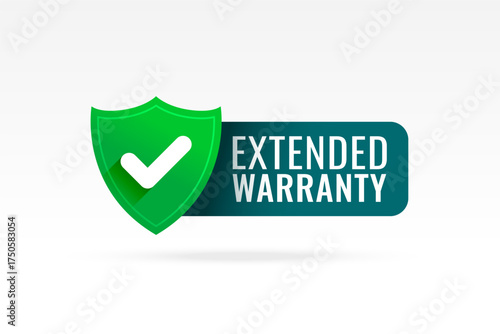 certified extended warranty shield badge with tick mark design