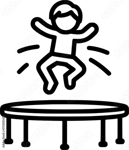 Kid exercising and jumping on a trampoline sign, symbol, vector, art