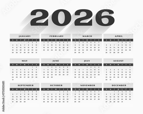 minimal 2026 new year calendar template