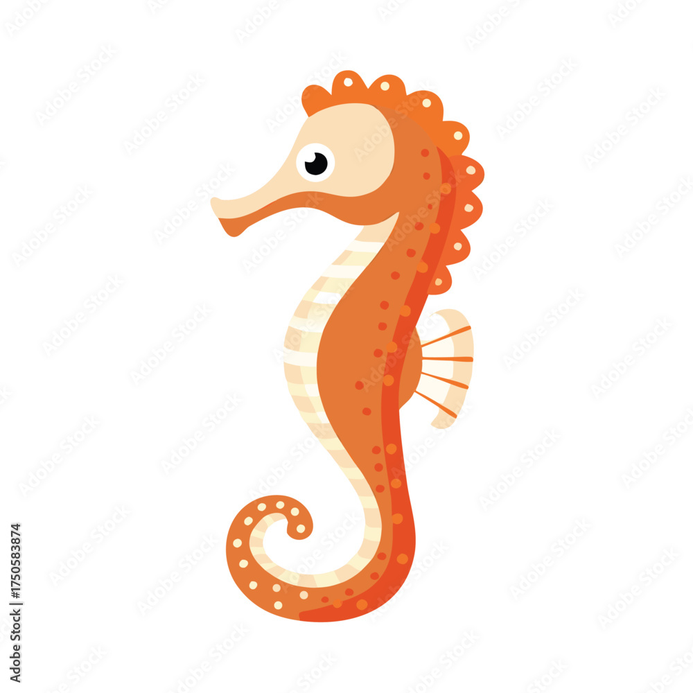 Obraz premium An adorable cartoon seahorse illustration with orange and cream coloration