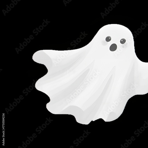 Cute Cartoon Ghost with White Sheet on Black Background