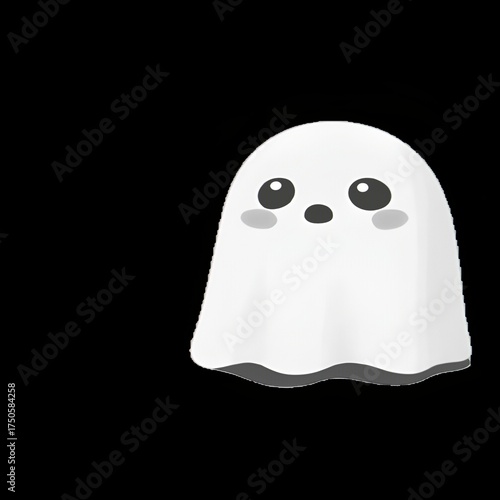 Cute Cartoon Ghost with White Sheet on Black Background