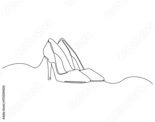 High heels continuous line art. High heels trendy one line drawing. Female elegant shoe concept vector illustration