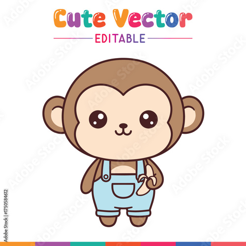 Adorable cartoon monkey wearing overalls cute outfit illustration