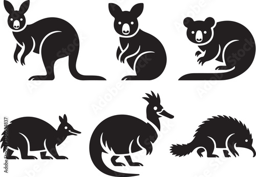 Cute Australian animals silhouette collection