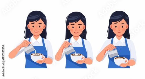 A barista pouring milk into a cup of coffee, demonstrating the process of making a latte.