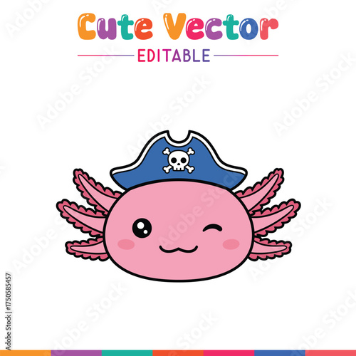 Cute pink octopus pirate kawaii character