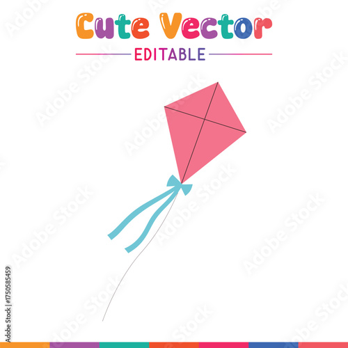 Pink kite flying high cheerful colorful vector art