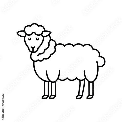 A blackandwhite line drawing of a sheep standing