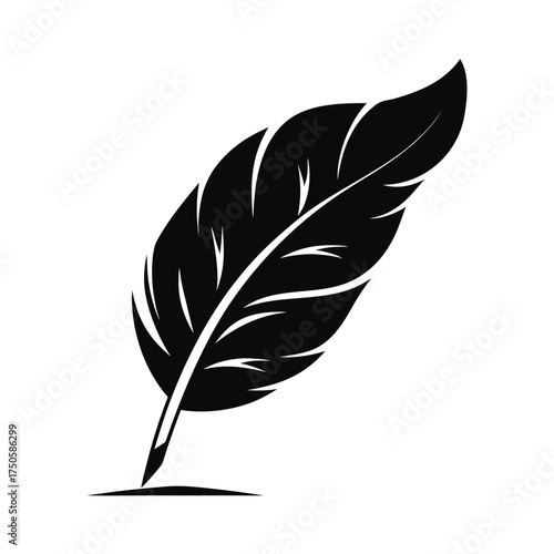 Simple black and white illustration of a single feather quill design