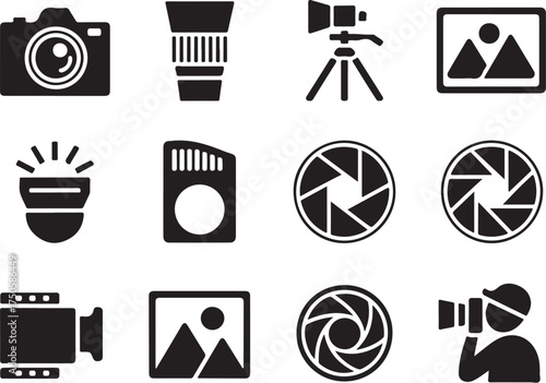 Photographic equipment icons for design and creative projects