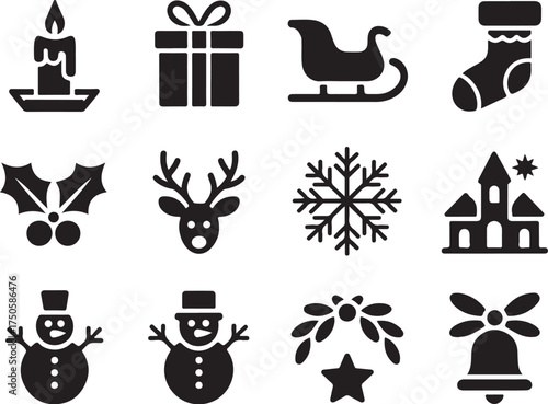 Festive Christmas icons for holiday celebrations and design projects