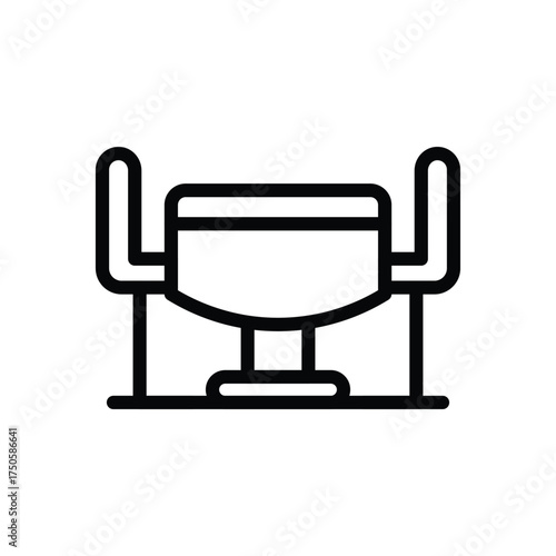 A stylized blackline icon of a chair with armrests and a solid base