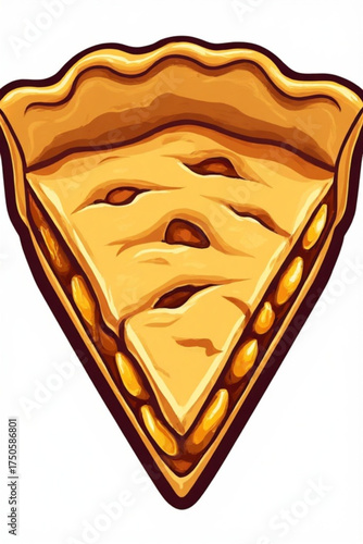 A single, appetizing slice of golden-brown pie, showing filling and crust details.