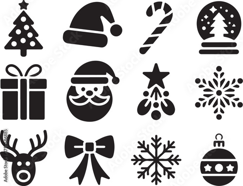Festive Christmas icons for holiday season designs and celebrations