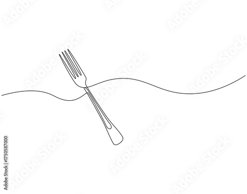 Fork continuous line art. Fork cutlery one line drawing. Tool for eating concept vector illustration