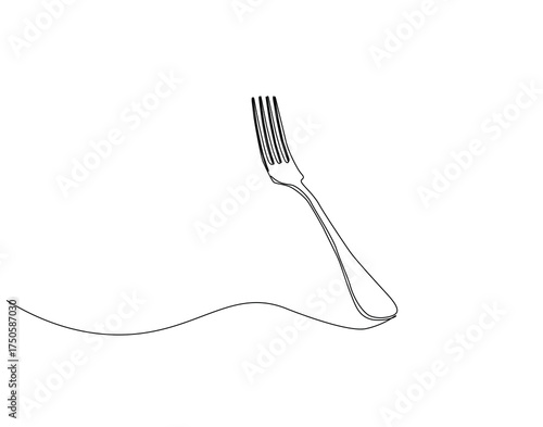 Fork continuous line art. Fork cutlery one line drawing. Tool for eating concept vector illustration