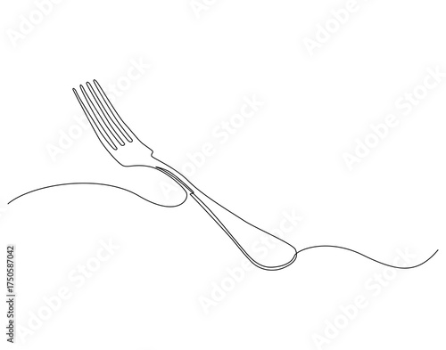 Fork continuous line art. Fork cutlery one line drawing. Tool for eating concept vector illustration