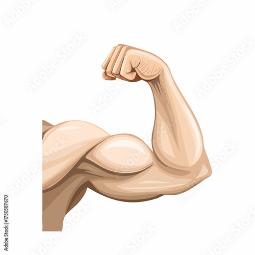Muscle arm strong biceps. Flexed muscular bodybuilder male hand with big biceps. Powerful energetic strength, fitness, masculinity. 