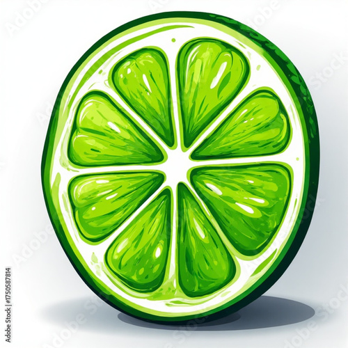 A vibrant illustration showcasing a cross-section of a fresh, juicy lime, displaying its segmented interior.