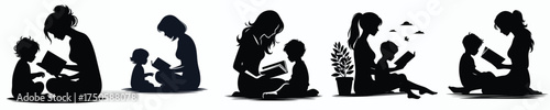 vector silhouette of a mother reading a story to her child